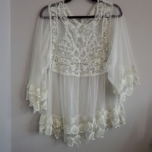 Sheer Boho Lace & Crochet Long Sleeve Top